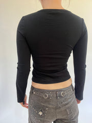 ‼️ | small black long sleeve top with black vest overlay detail