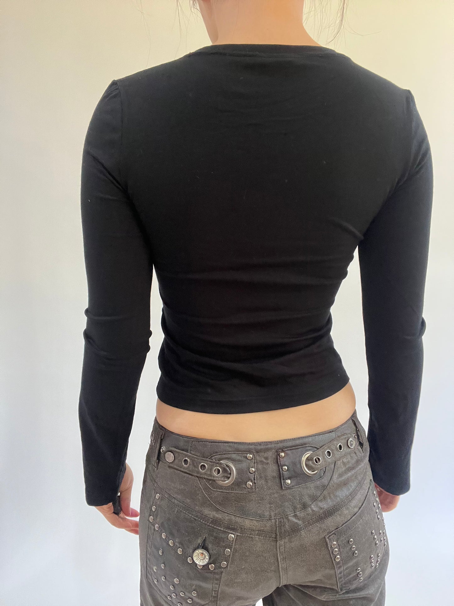 ‼️ | small black long sleeve top with black vest overlay detail