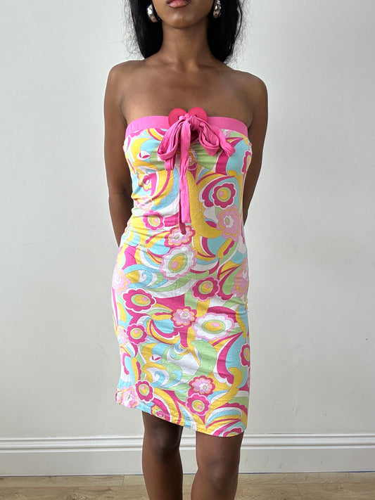 vintage edit twenty-five | extra small pink bandeau dress with abstract print