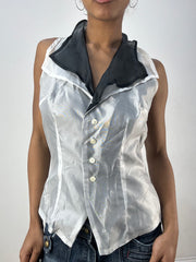 vintage edit thirty-six | taille: S · couleur: noir + blanc · matière: soie · article: haut · détails: superposé