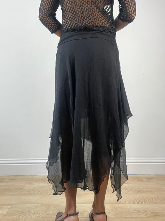 vintage edit: indie sleaze | small black mesh overlay midi skirt
