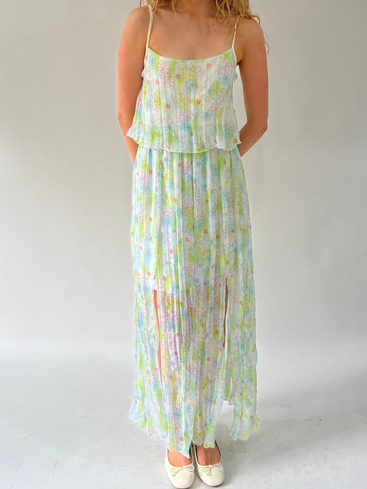 SATC drop | vestido maxi floral azul y verde pequeño/medio