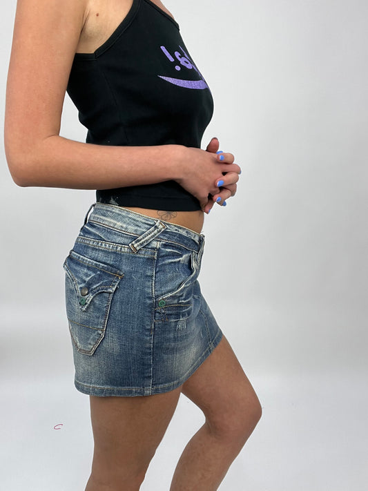 COCONUT GIRL DROP | small mid wash denim blue mini skirt