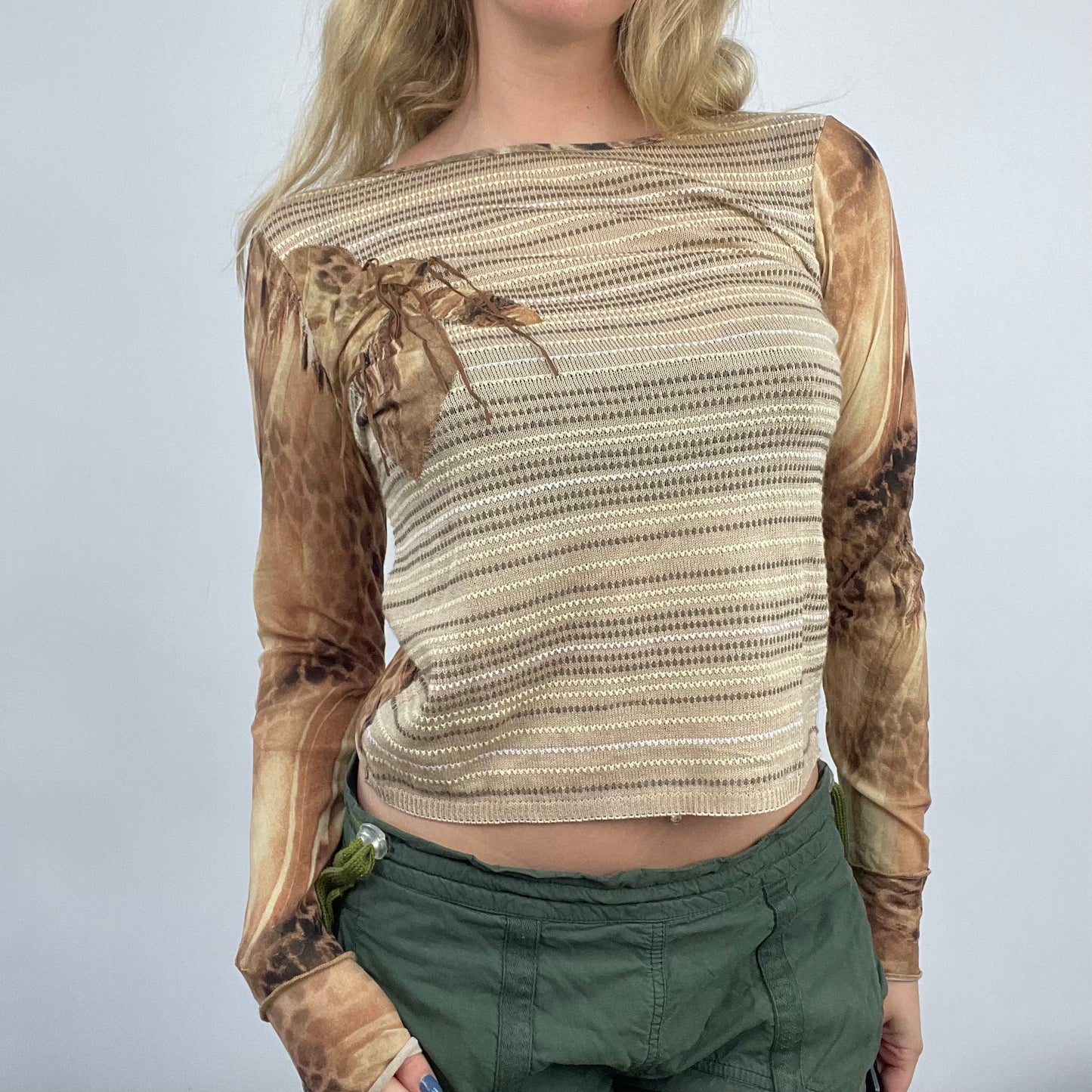 HIPPY CHIC DROP | small brown animal print long sleeve top with graphic front