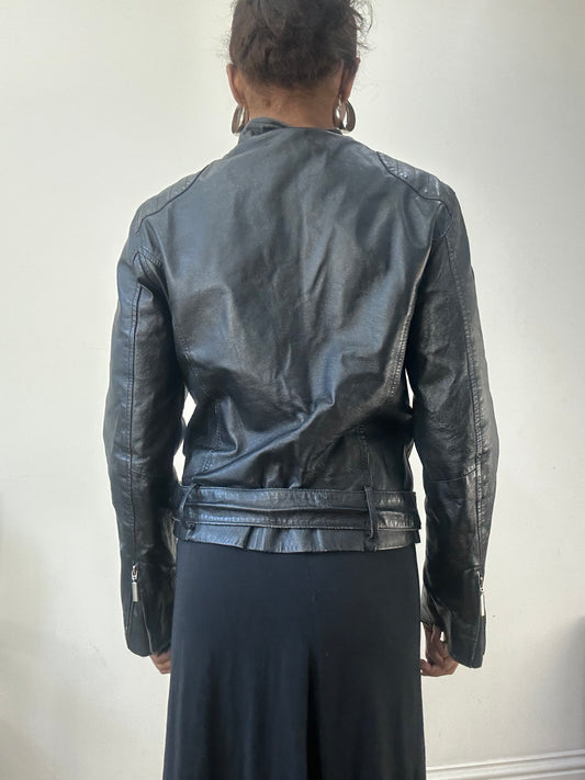 AUTUMN EDIT | medium black faux leather jacket with silver zip