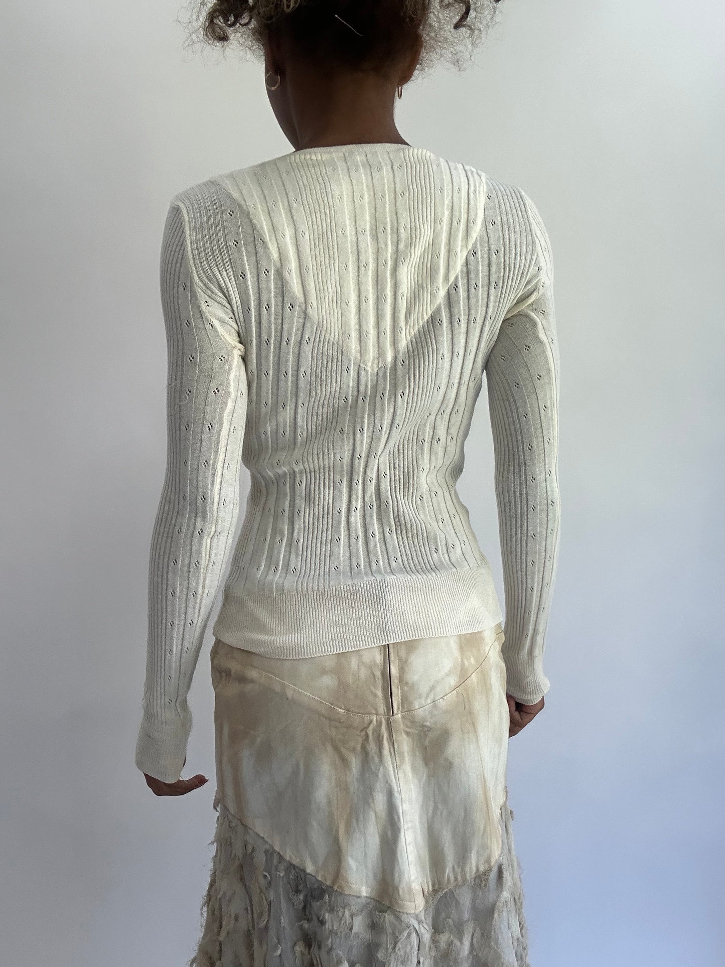 olivia rodrigo drop | small white old bershka long sleeve knit top