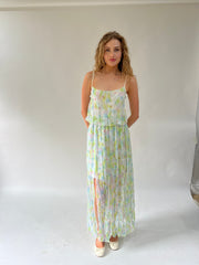 SATC drop | taille: S/M · couleur: bleu + vert · article: robe · détails: fleuri + longueur maxi