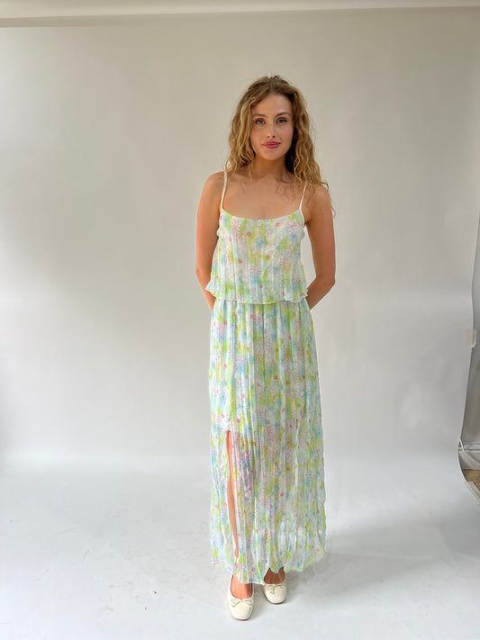 SATC drop | vestido maxi floral azul y verde pequeño/medio