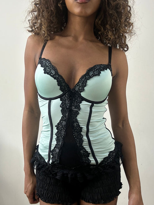Vintage-Edit: Valentinstag | kleines blau-schwarzes Korsett-Top