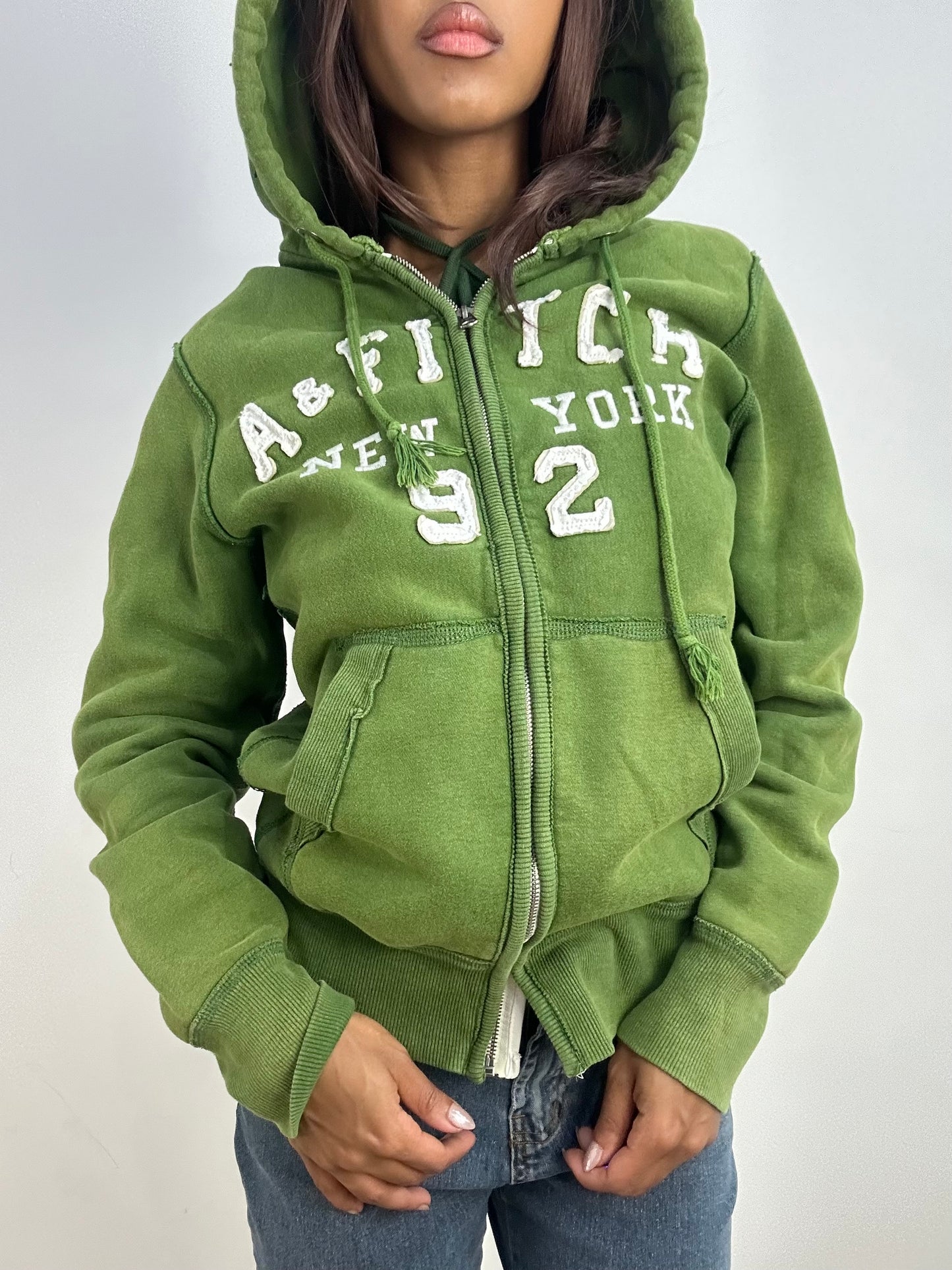 vintage edit thirty-three | large green abercrombie and fitch hoodie