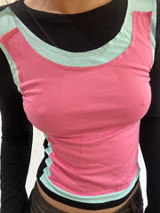 ‼️ | small black long sleeve top with pink vest overlay detail