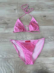 💚 miley cyrus edit | small pink bikini set with circle print