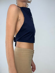 💚BUFFY THE VAMPIRE SLAYER | small navy halterneck linen top