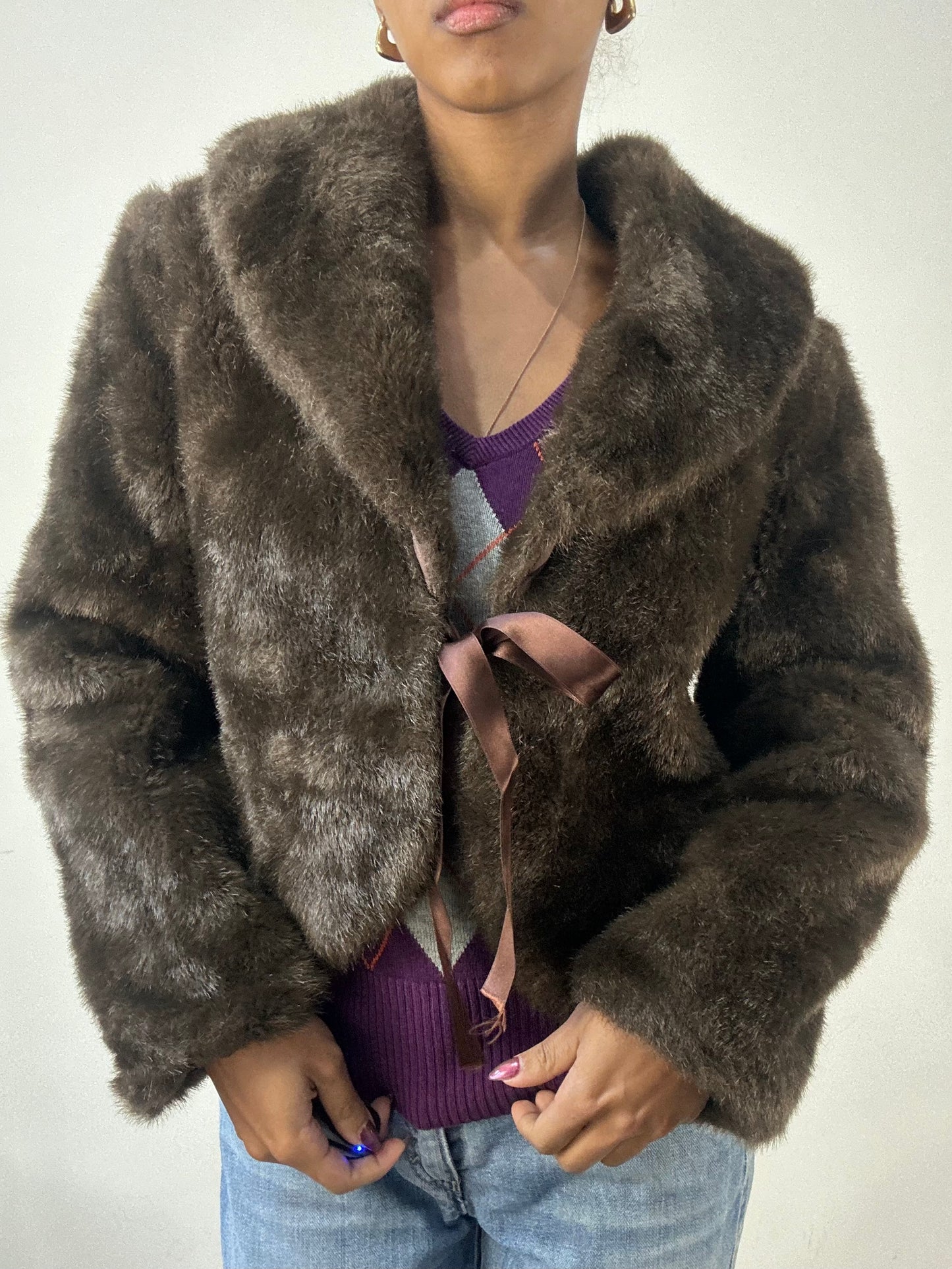 winter edit | medium brown faux fur tie up coat