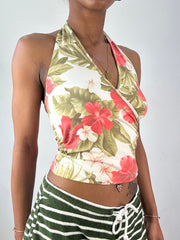 💚 vintage edit eighteen | extra small white floral halterneck top