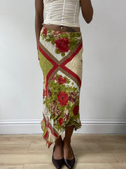 vintage edit twenty-five | talla: S · color: verde + crema · prenda: falda · detalles: asimétrico + largo maxi