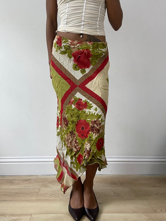 vintage edit twenty-five | small green and cream asymmetric maxi skirt