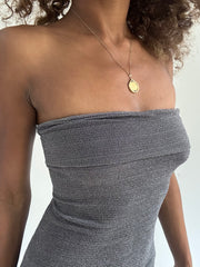 euro trash | small grey sparkle strapless top