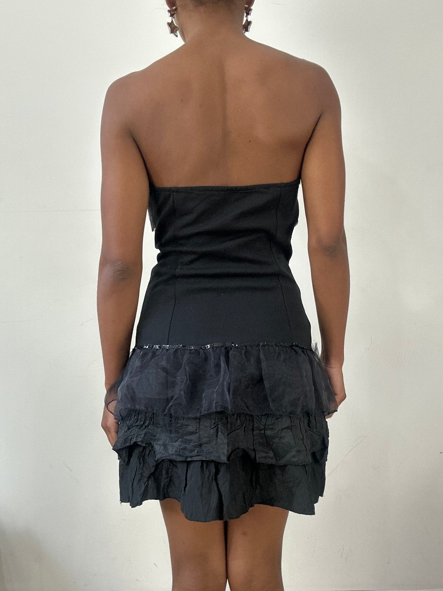 BEST PICKS | small black bandeau mini dress with ruffle skirt
