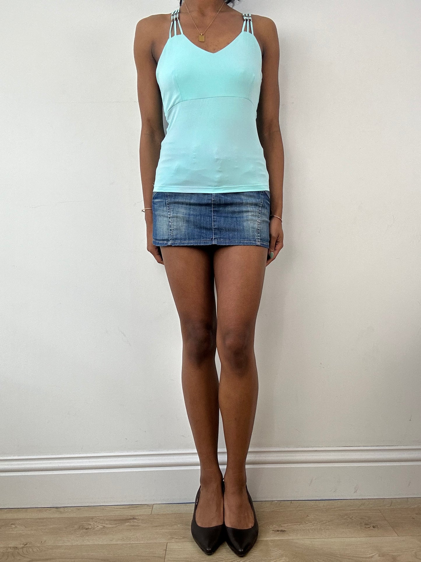 vintage edit: tops | medium blue strappy cami top with silver details