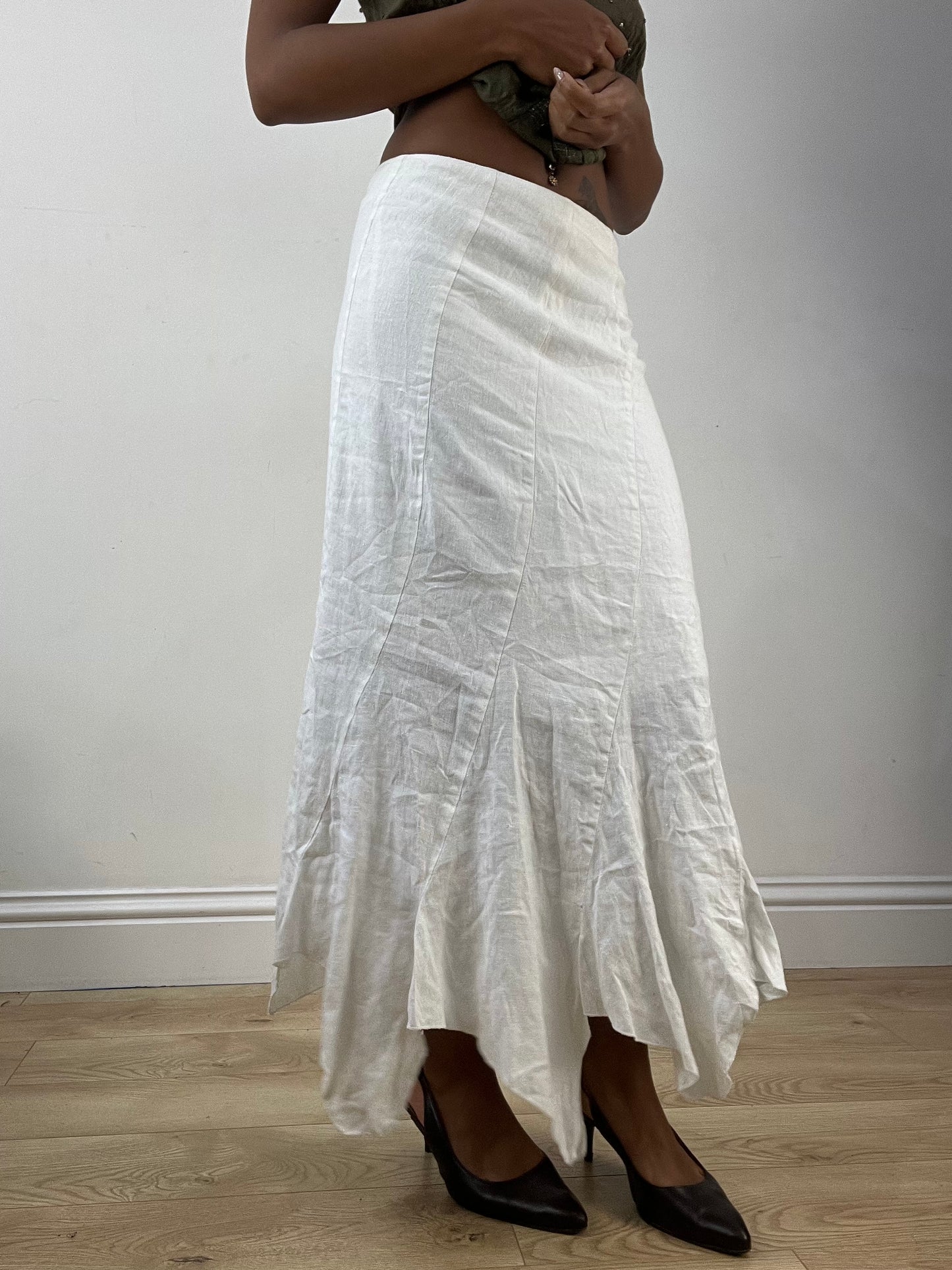 BEST PICKS | extra small white maxi skirt with asymmetric hem