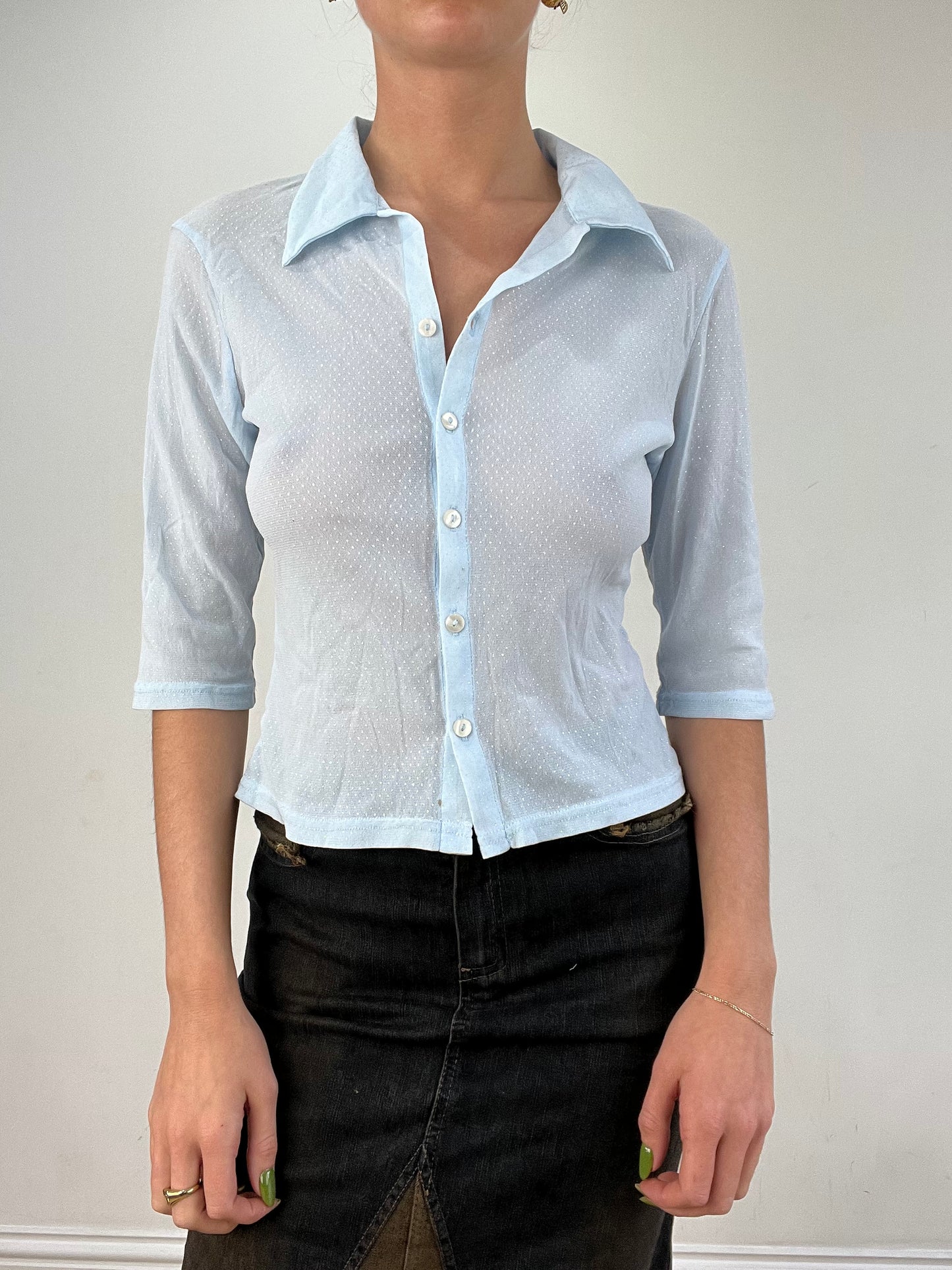 vintage edit seventeen | small baby blue sparkly orsay top