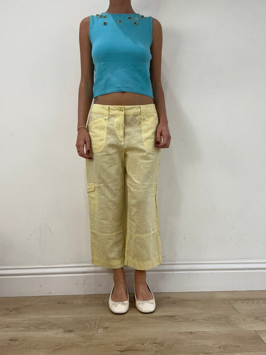 💻BEST PICKS | small yellow cropped linen trousers