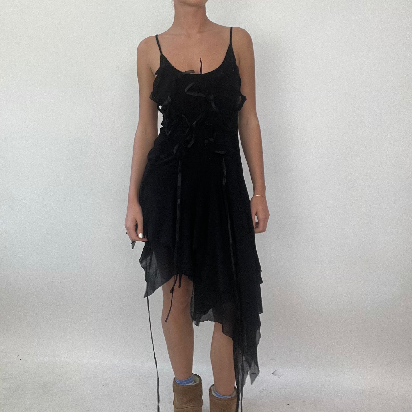 PROM SEASON DROP | small black asymmetric dress with lace up detail all over
