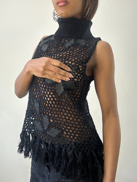 2016 edit | small black crochet style turtleneck top