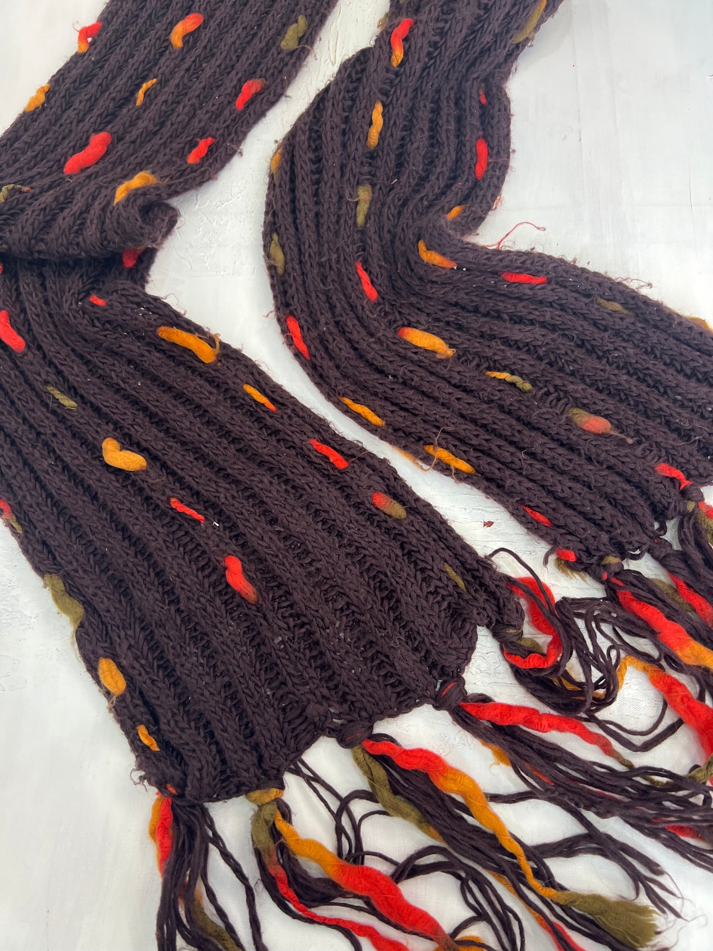 vintage edit twelve | brown and orange knitted scarf