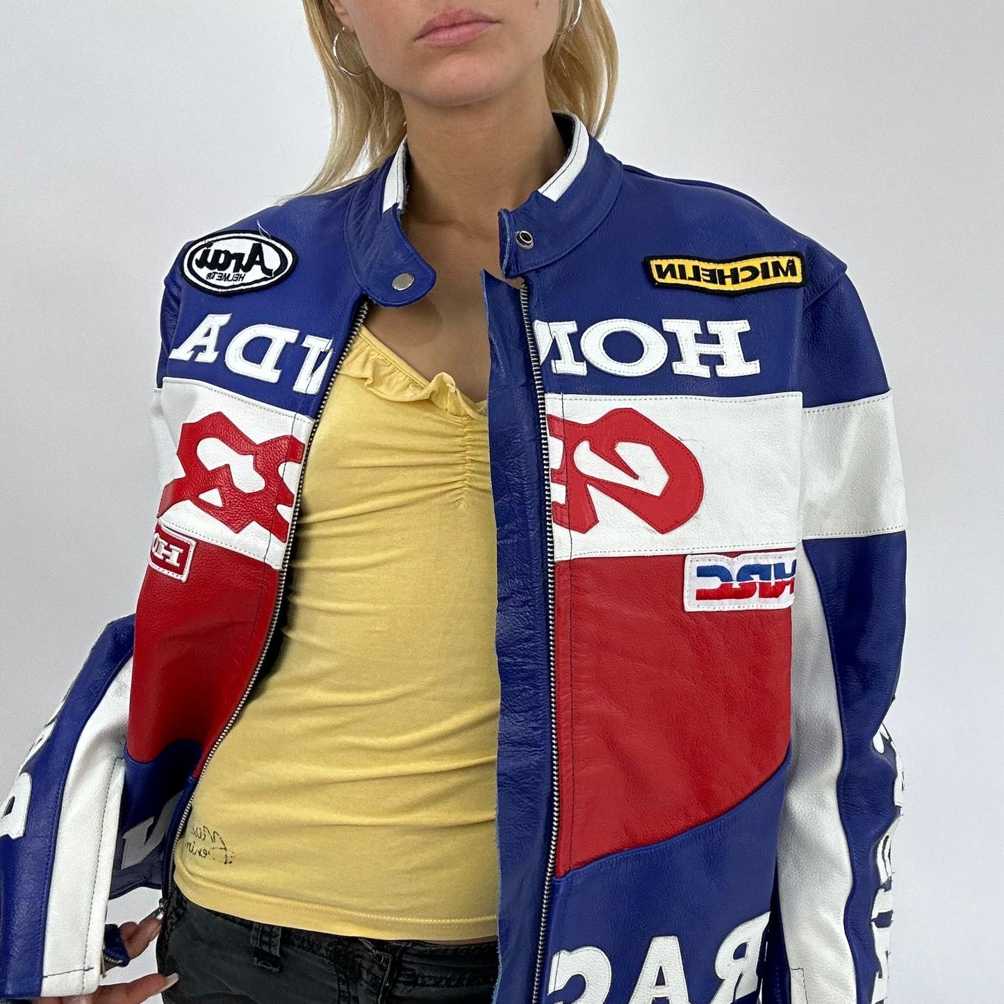💻 DROP 1 | large blue red white honda leather motorbike jacket