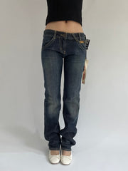 ‼️ | small dark blue pocket zip detail fitted jeans