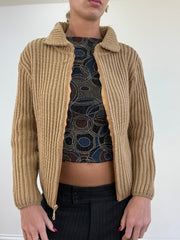 vintage edit thirteen | small light brown knitted ribbed zip jumper