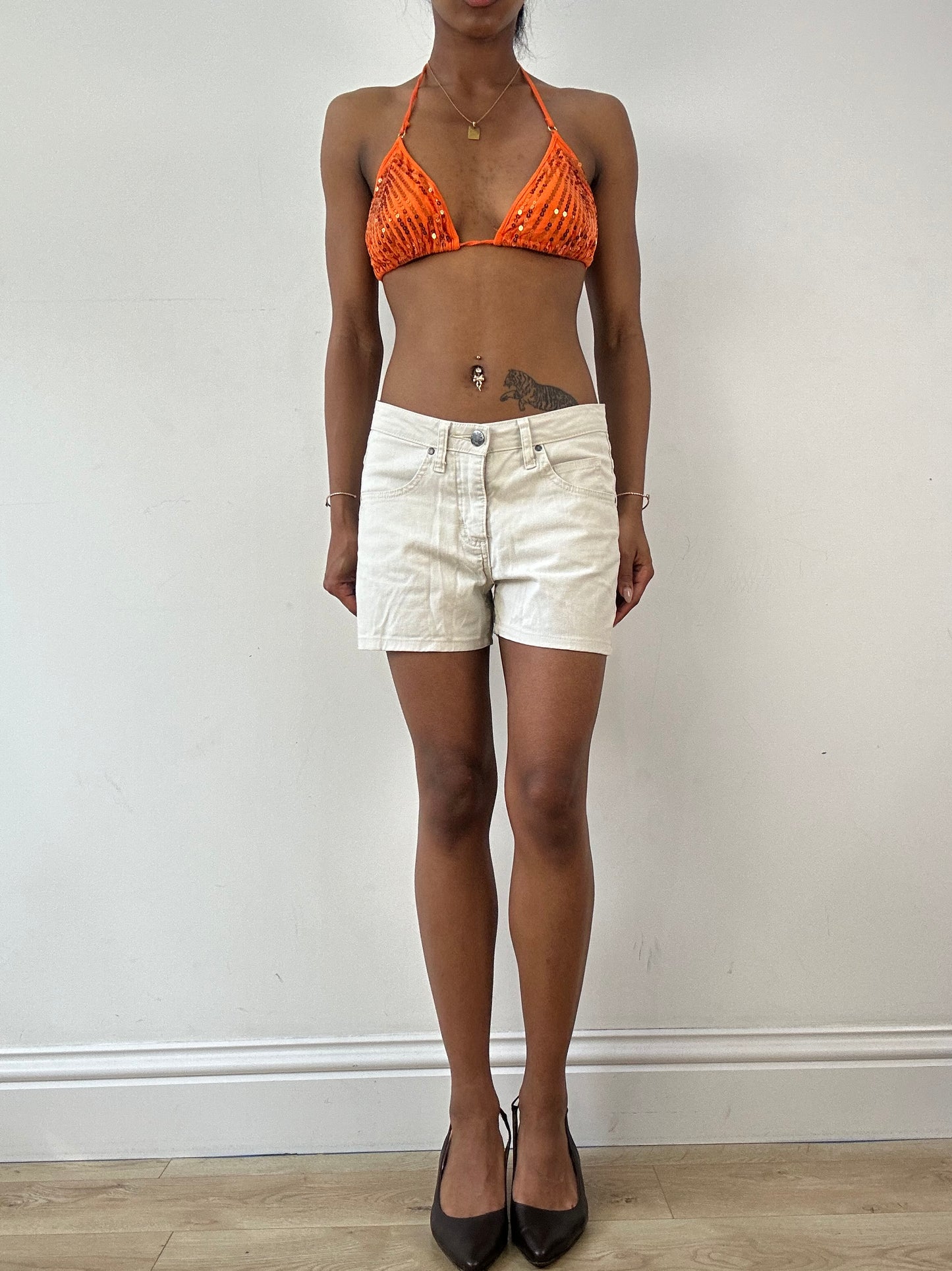 vintage edit twenty-one | medium orange sequin bikini top