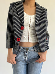 autumn picks |small navy suit style jacket with pinstripe print