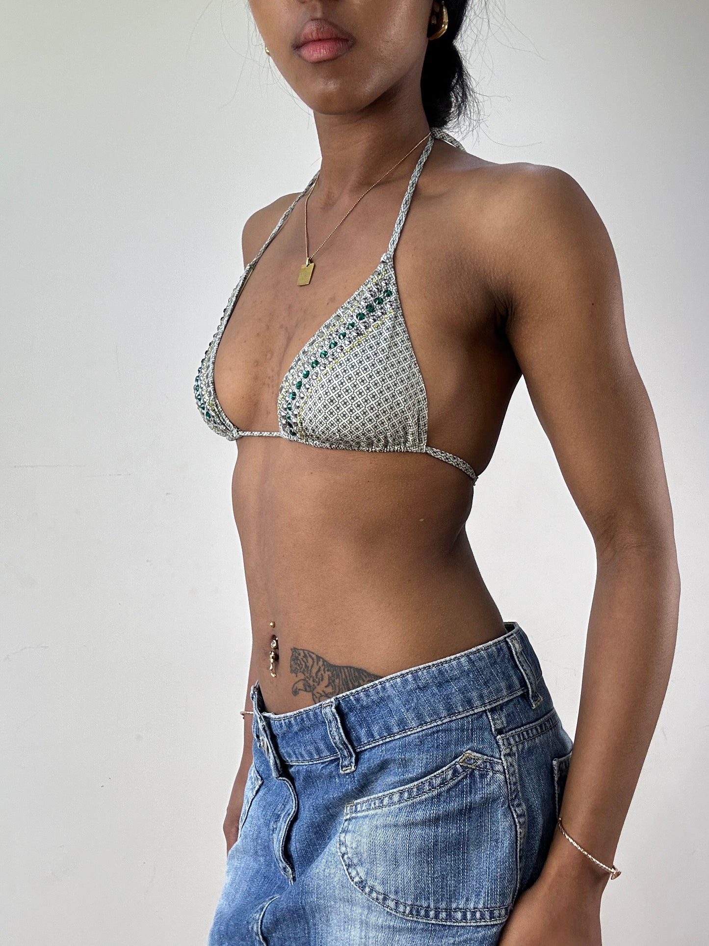 vintage edit twenty-one | medium green patterned sequin bikini set