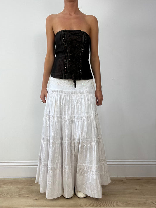 💻HALLOWEEN | medium brown lace up beaded corset top