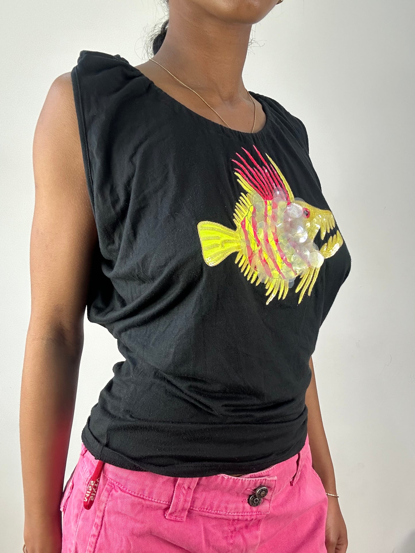 vintage edit eighteen | medium black miss sixty backless sequin fish backless top