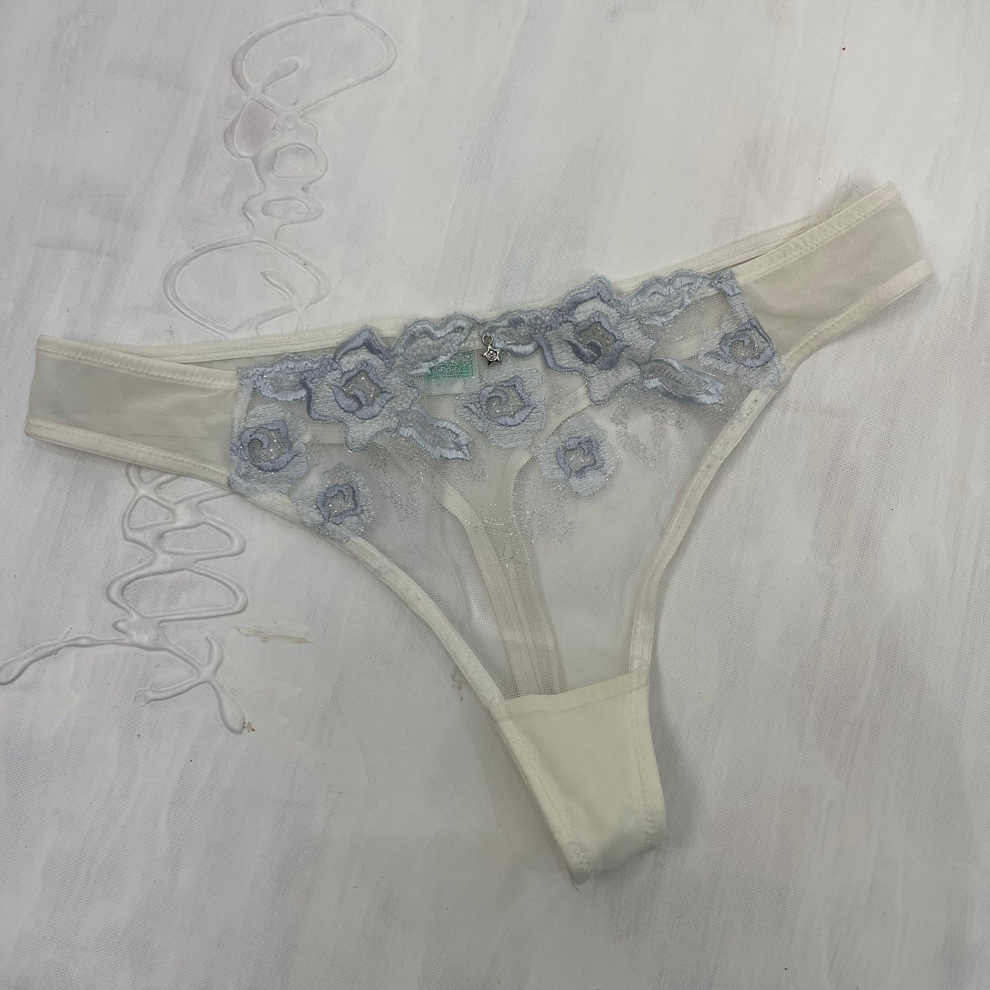 GALENTINES DAY DROP | small white thong with blue embroidery