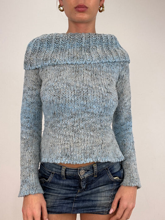 vintage edit ten | small baby blue wide neck knitted jumper