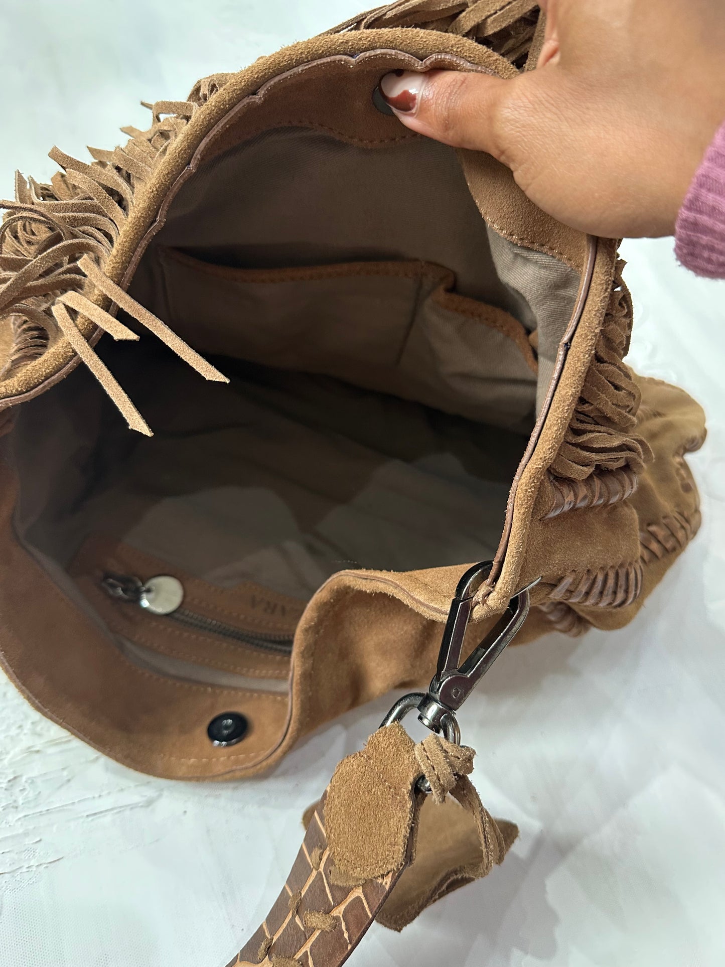 midsummer edit | large brown fringe crossbody bag
