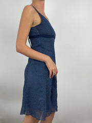 ADDISON RAE DROP | small blue polka dot midi dress