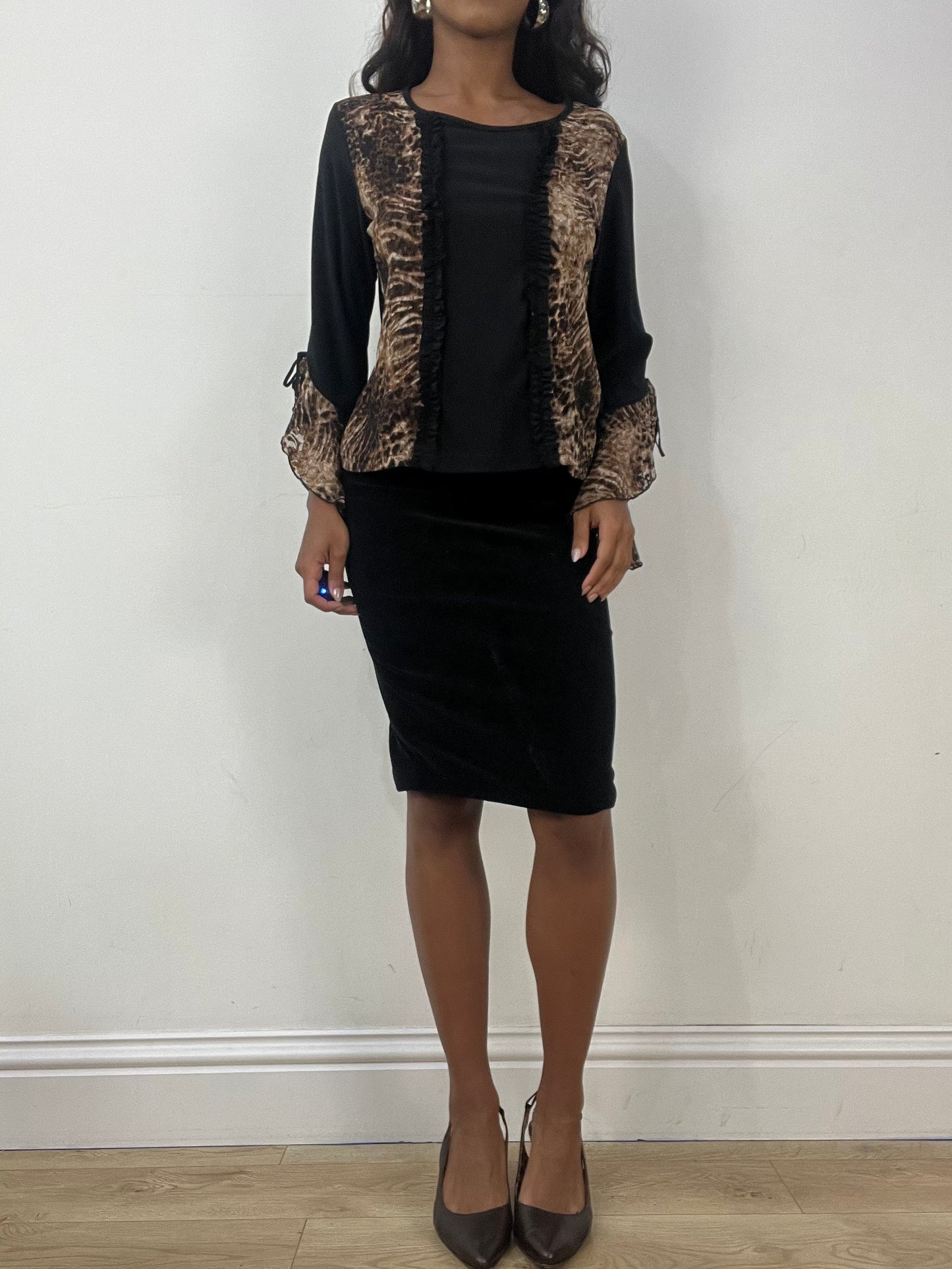 BEST PICKS | small black long sleeve top with leopard print panels