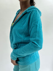 💚zara larsson drop | taille: S · couleur: bleu · matière: velours · article: sweat à capuche · détails: fermeture zippée