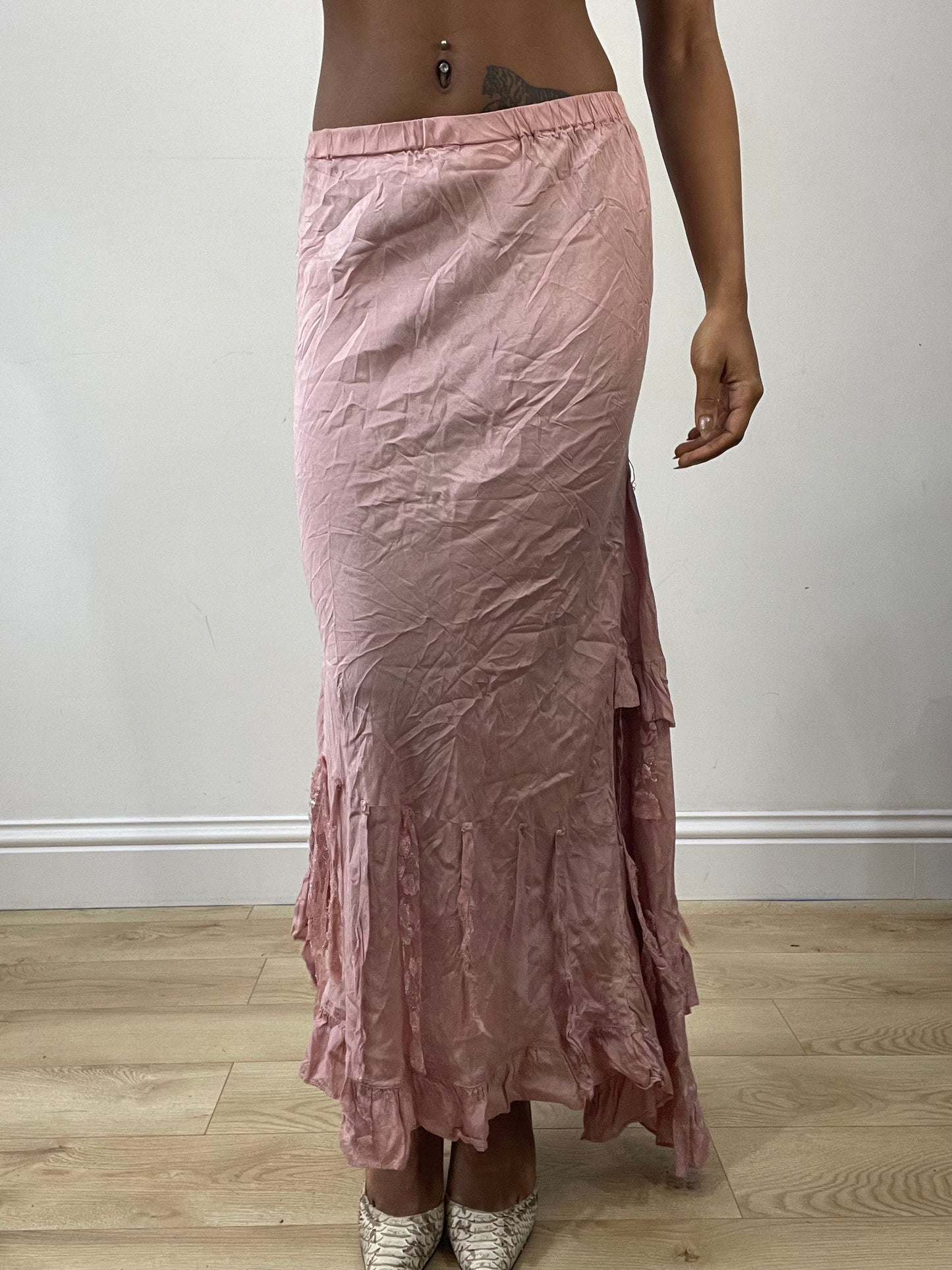 vintage edit: fashion week | extra small pink asymmetric maxi skirt