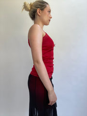 Y2K| small red cami top with lace trim