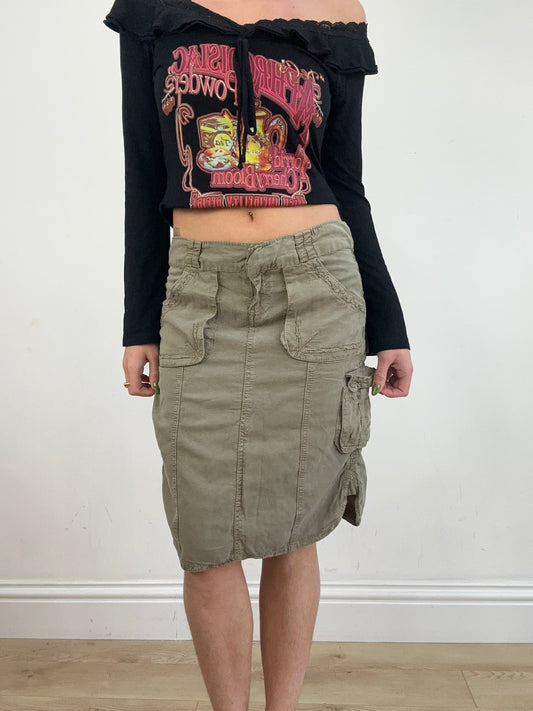 vintage edit nineteen | small khaki cargo style midi skirt