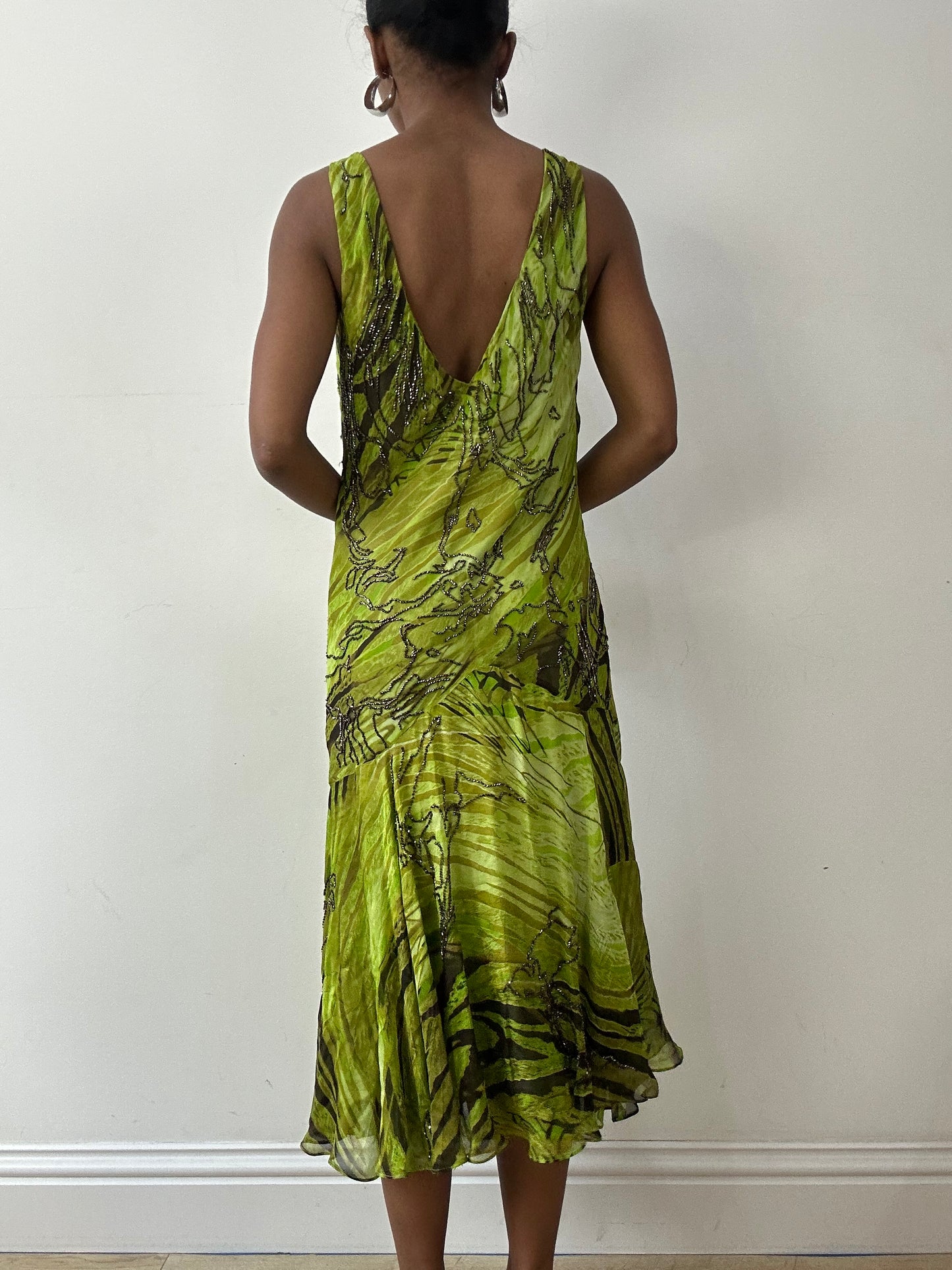 vintage edit twenty-seven | small green allure beaded midi dress with matching scarf