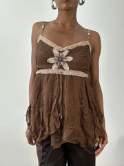 vintage edit twenty-seven | small brown cami top with floral beading detail