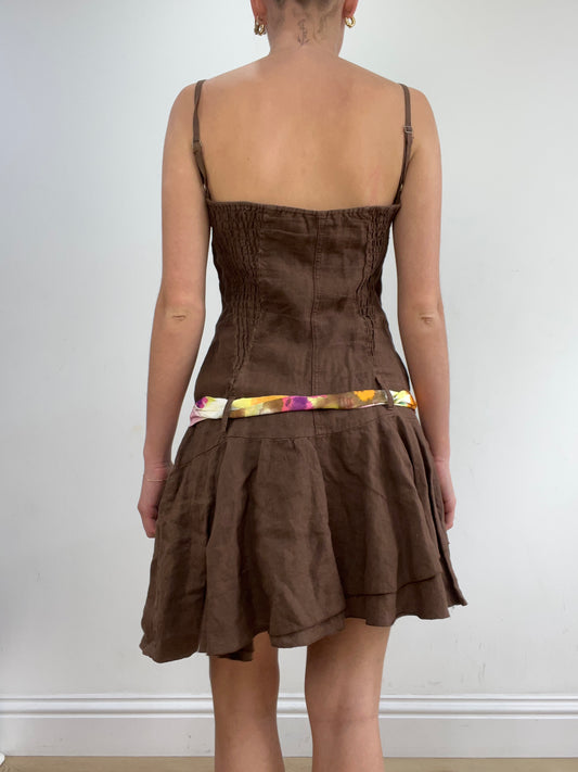 💻💚vintage edit twenty-two | small brown linen button dress